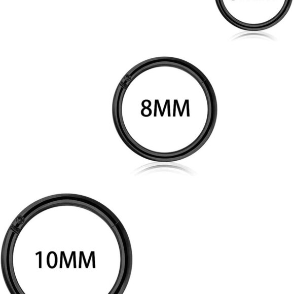 Elegant Black Stainless Steel Clicker Rings for Septum & Cartilage Piercings - Picture 3 of 8